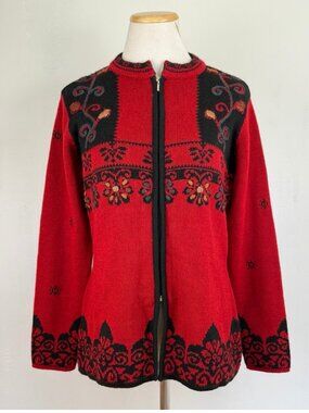 Caamano Sweater Cardigan Size Small NEW 100% Alpaca Floral Embroidered Zip Up  B